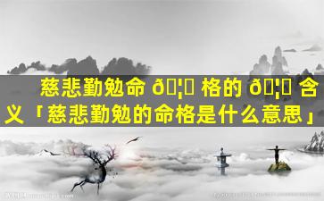 慈悲勤勉命 🦉 格的 🦟 含义「慈悲勤勉的命格是什么意思」